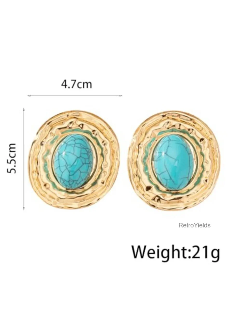 Chunky Gold Plated Turquoise Statement Earrings Oval Dangle Boho Western Jewelry